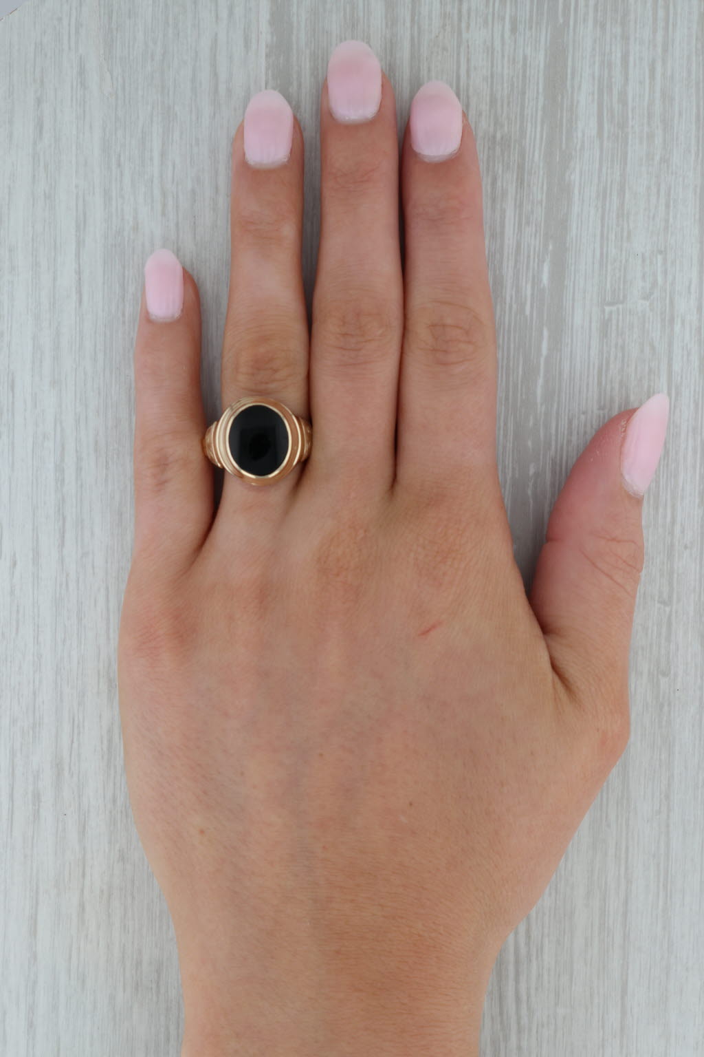 Rosy Brown Black Onyx Ring 10k Yellow Gold Oval Solitaire Signet Size 10