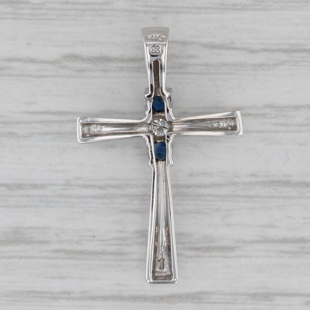 Gray 0.21ctw Blue Sapphire Diamond Cross Pendant 14k White Gold