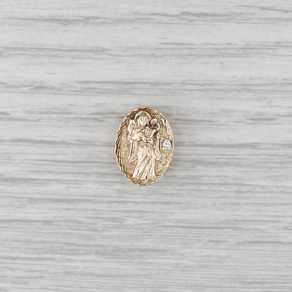 Guardian Angel Diamond Slide Bracelet Charm 14k Yellow Gold Vintage Old Victoria
