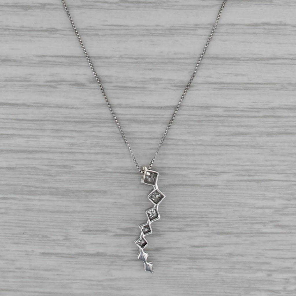 0.60ctw Graduated Diamond Journey Pendant Necklace 14k White Gold 21" Box Chain