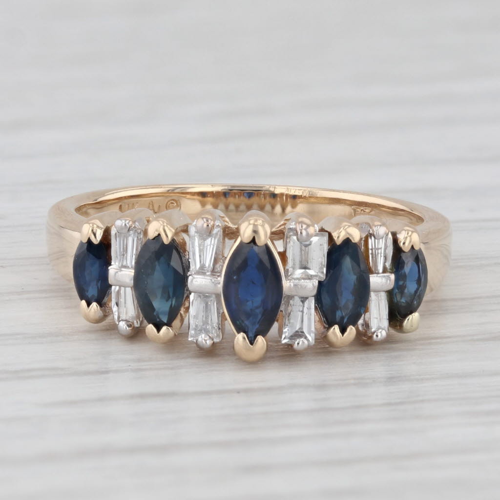 Light Gray 1.08ctw Blue Sapphire Diamond Ring 14k Yellow Gold Size 7 Tiered Setting