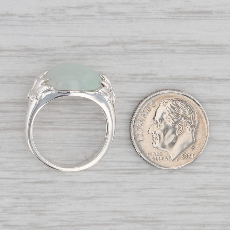 Green Jadeite Jade Oval Cabochon Solitaire Ring Sterling Silver Size 6