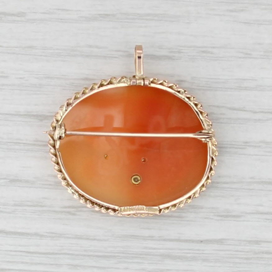 Vintage Carved Shell Cameo Brooch Convertible Pendant 14k Gold Diamond Pin
