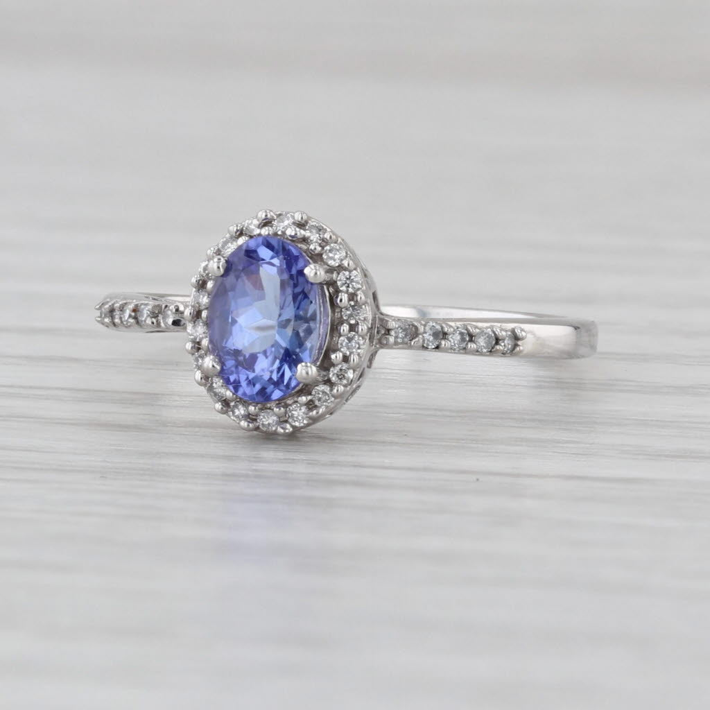 0.83ctw Tanzanite Diamond Halo Ring 14k White Gold Size 7.25
