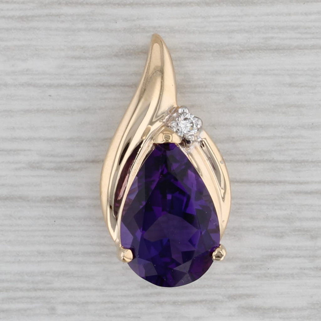 Gray 2.83ctw Amethyst Diamond Teardrop Pendant 14k Yellow Gold