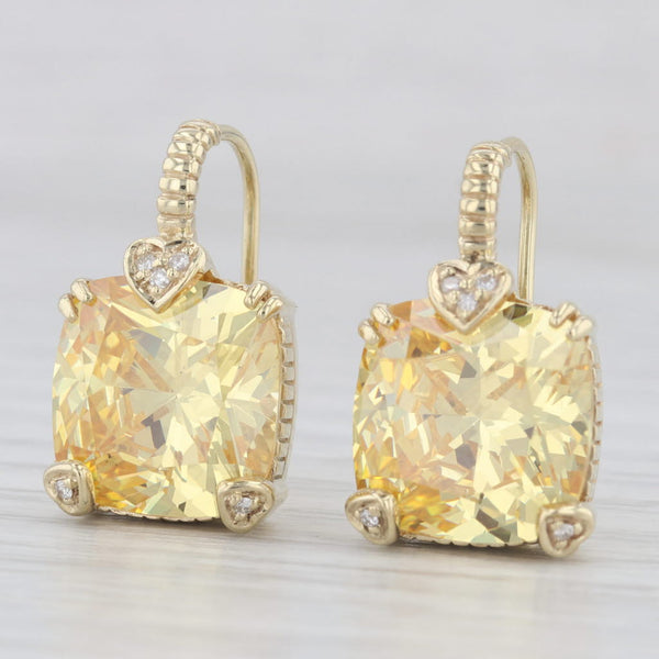 Light Gray Judith Ripka Yellow Cubic Zirconia Heart Accented Drop Earrings 18k Gold