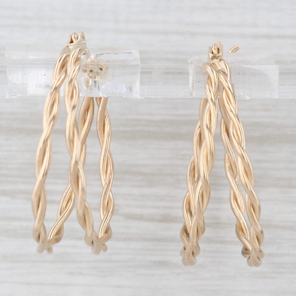 Light Gray Woven Double Hoop Earrings 14k Yellow Gold Snap Top Round Hoops