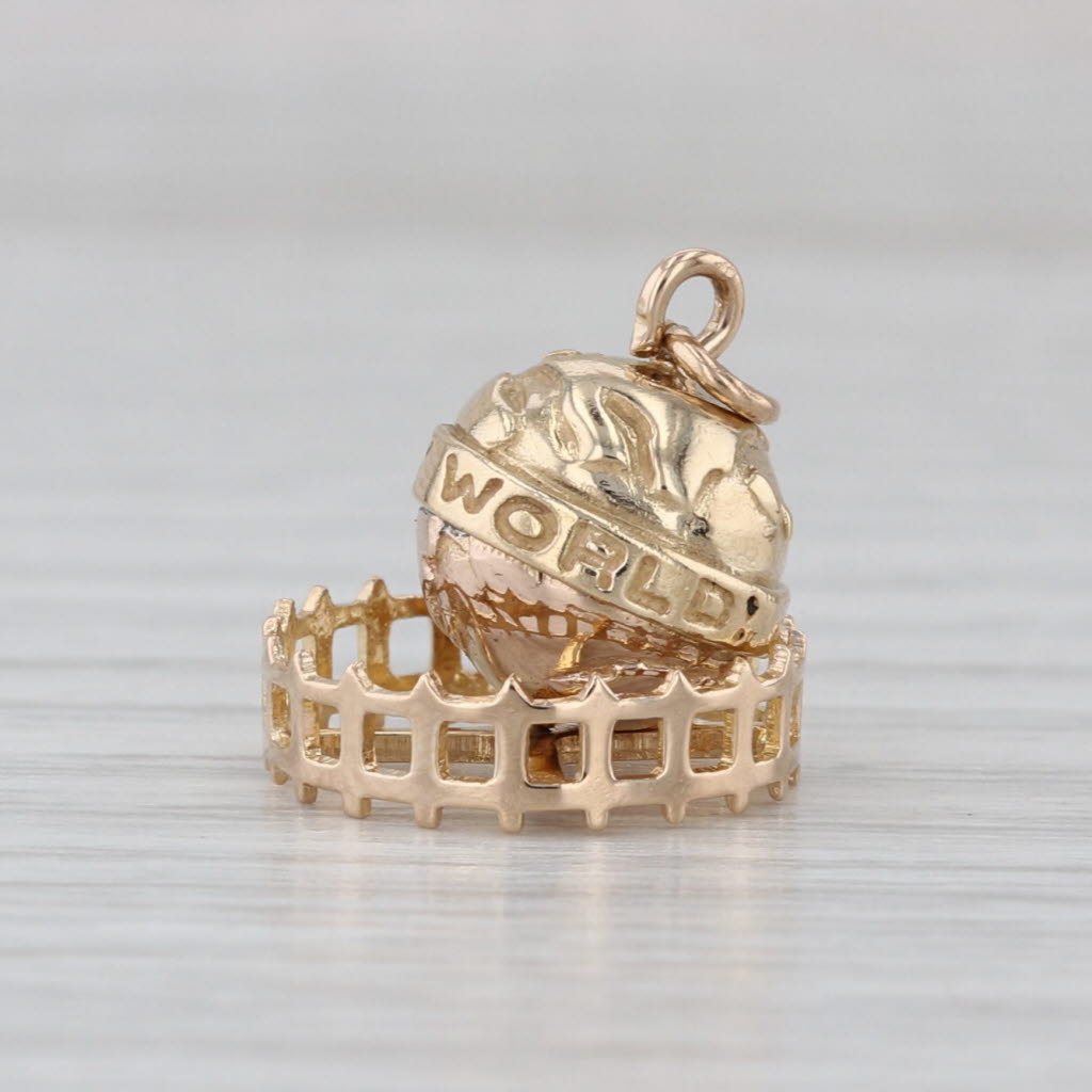 Vintage You Are My World Globe Charm 14k Yellow Gold Pendant Spins 3D