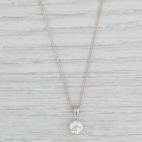 Light Gray 0.70ct Diamond Solitaire Pendant Necklace 18k White Gold 18" Cable Chain GIA VS2