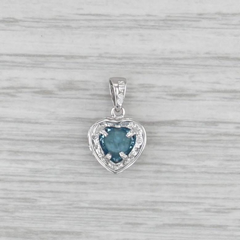 0.98ctw Blue Topaz Diamond Heart Pendant 14k White Gold