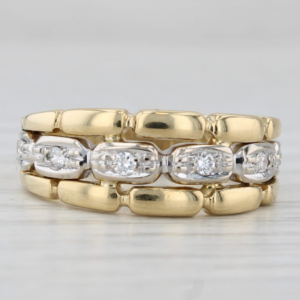 Light Gray 0.12ctw Diamond 2-Toned Band 18k Yellow White Gold Size 7.25 Bamboo Pattern Ring