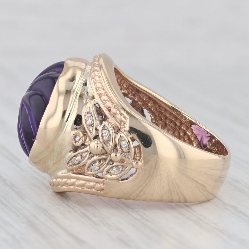 Light Gray Amethyst Swirl Diamond Ring 14k Yellow Gold Size 7.75