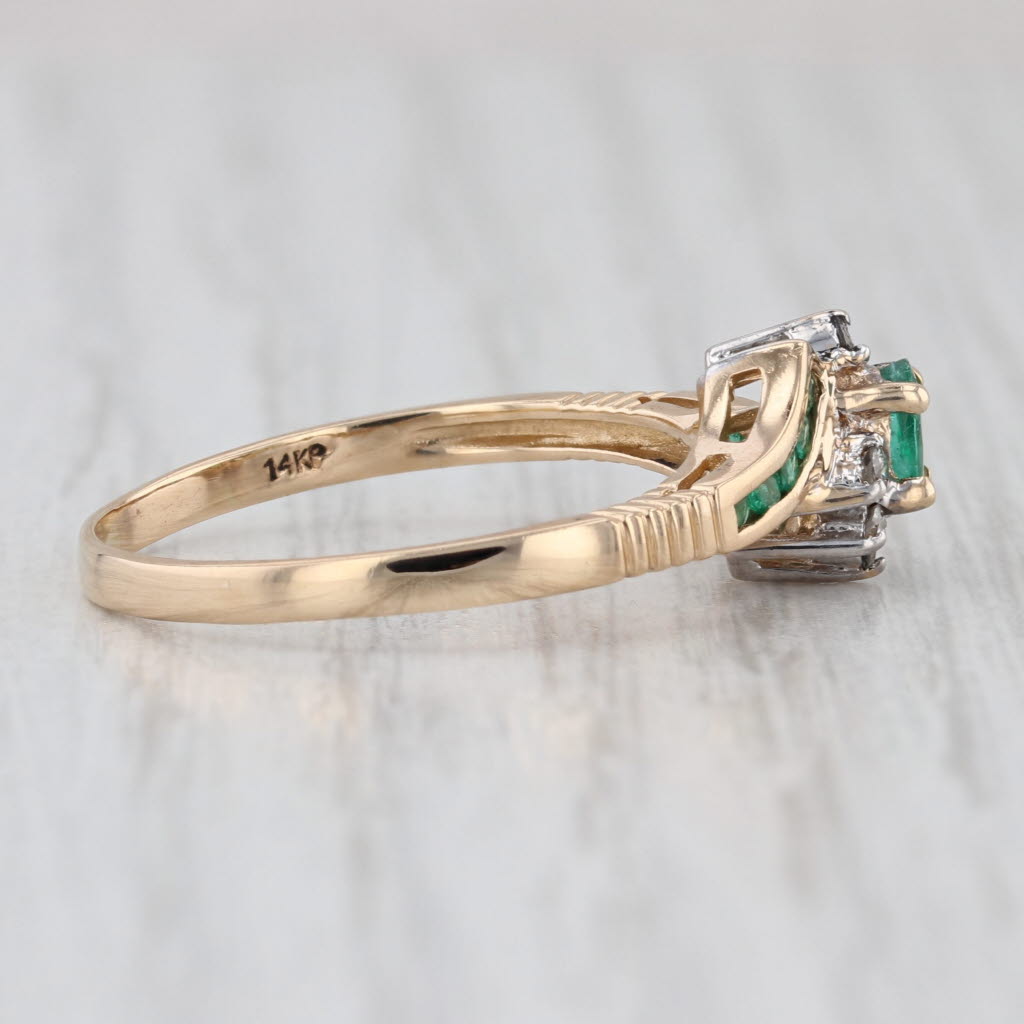 0.39ctw Emerald Diamond Bypass Ring 14k Yellow Gold Size 8.5