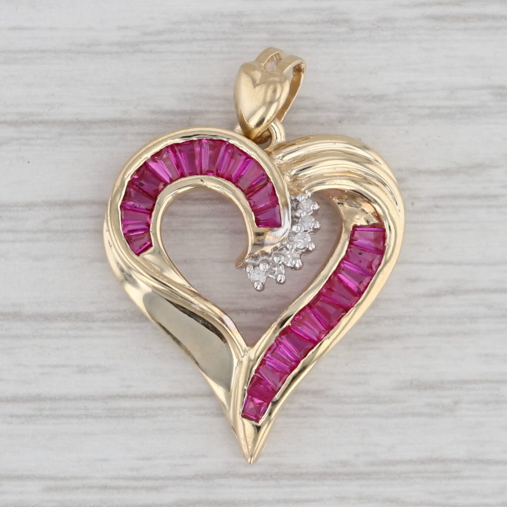 Gray 1.40ctw Lab Created Ruby Diamond Heart Pendant 10k Yellow Gold