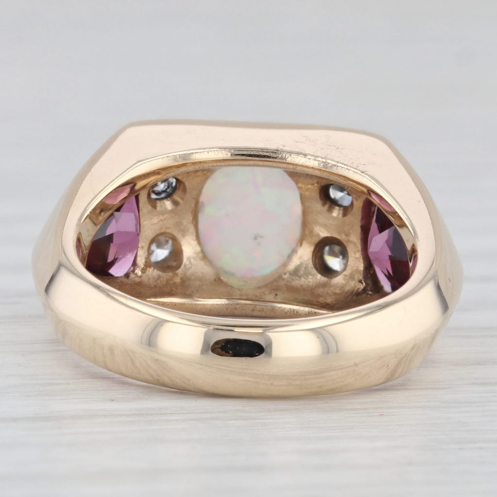 Light Gray Opal Rhodolite Garnet Diamond Ring 14k Yellow Gold Size 7