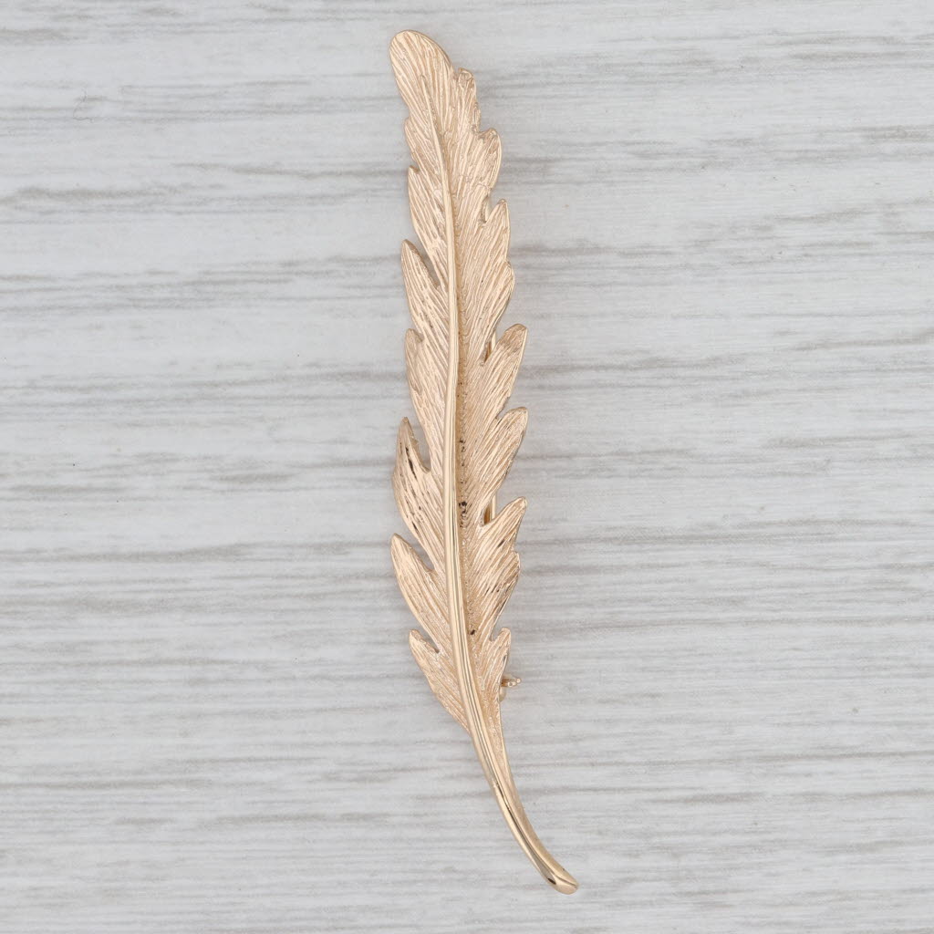 Gray Krementz Detailed Feather Quill Brooch 14k Yellow Gold Vintage Pin