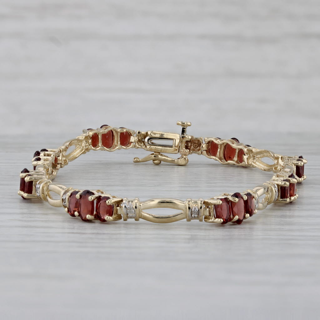 Gray 5.32ctw Garnet Diamond Bracelet 14k Yellow Gold 6.75" 5mm