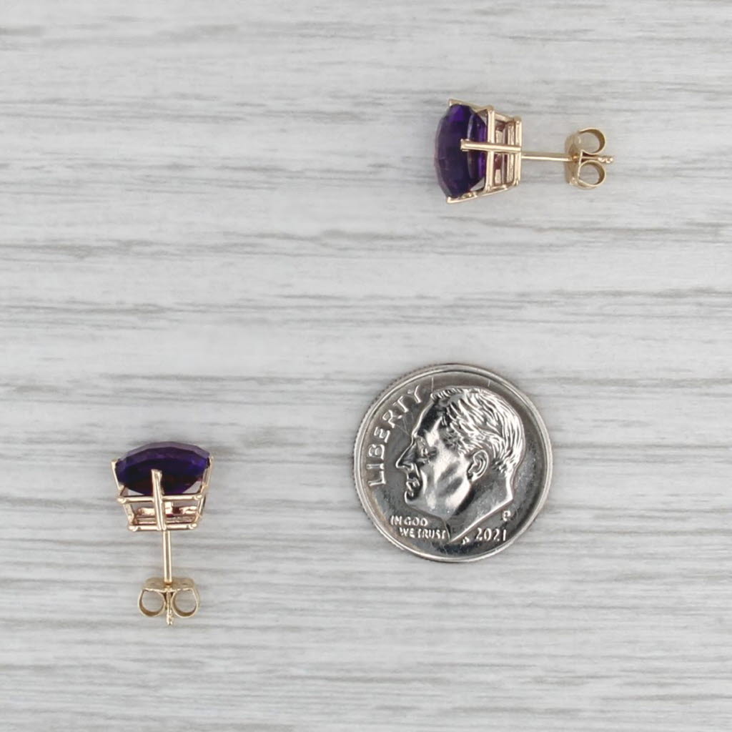4ctw Amethyst Stud Earrings 14k Yellow Gold Cushion Solitaire Studs