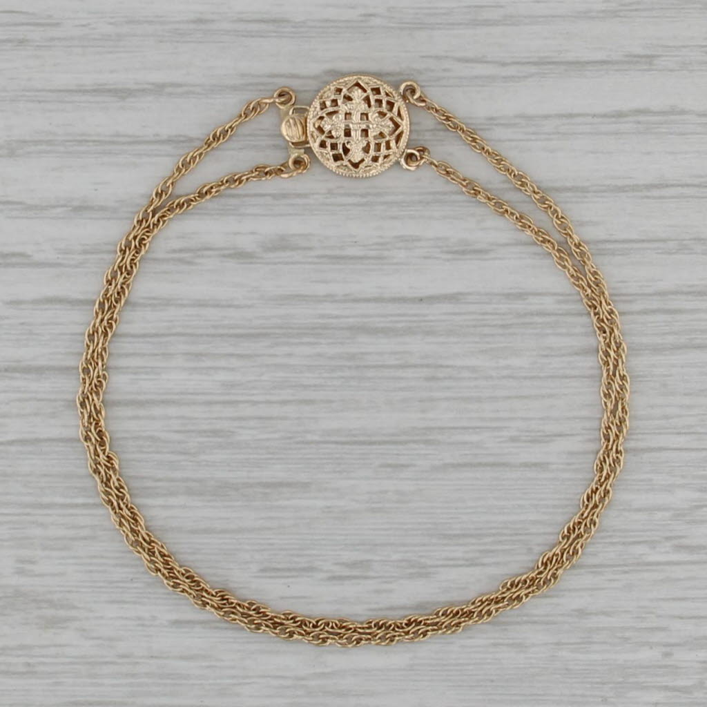Vintage Slide Charm Bracelet 14k Yellow Gold 7" Rope Chain Ornate Filigree Clasp