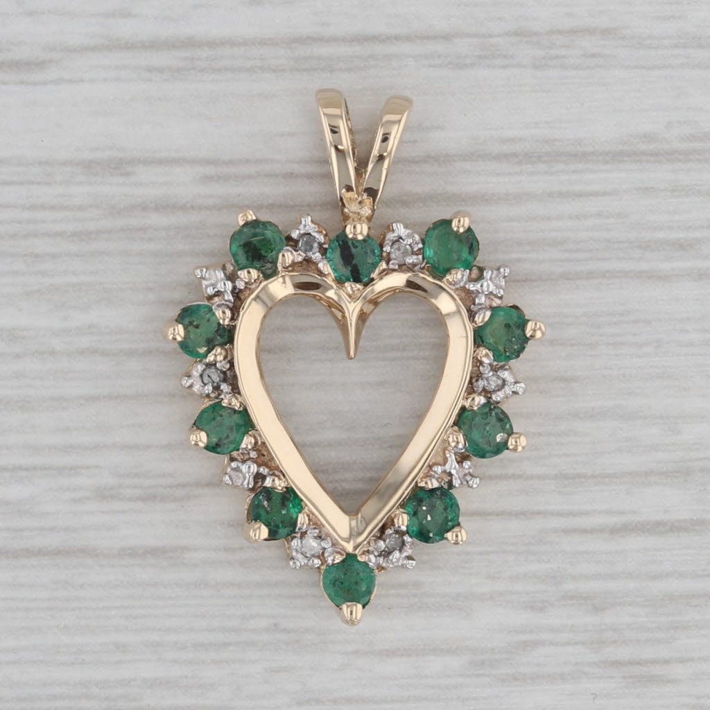 Gray 0.64ctw Emerald Diamond Open Heart Pendant 10k Yellow Gold