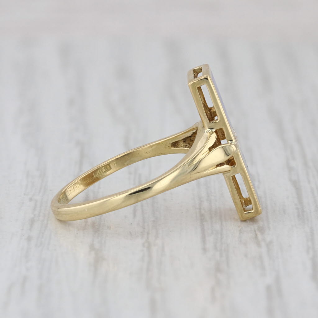 Italian Vibrant Blue Enamel Diamond Ring 18k Yellow Gold Size 6.75