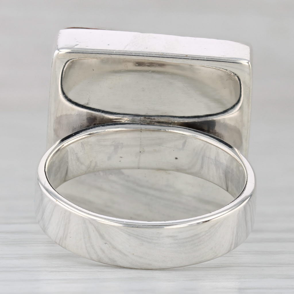 Gray Coral Square Cabochon Ring Sterling Silver Size 7.75