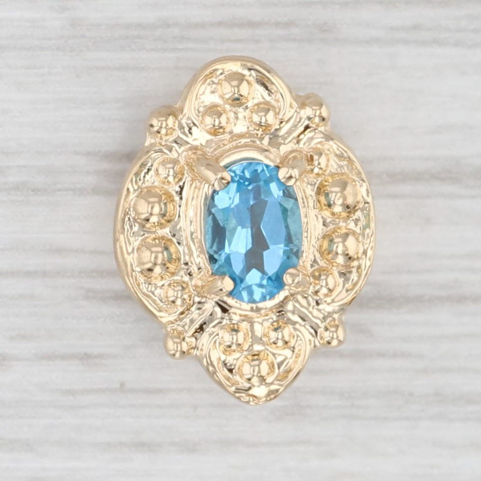 Light Gray 0.50ct Oval Blue Topaz Slide Bracelet Charm 14k Yellow Gold Vintage Old Victoria