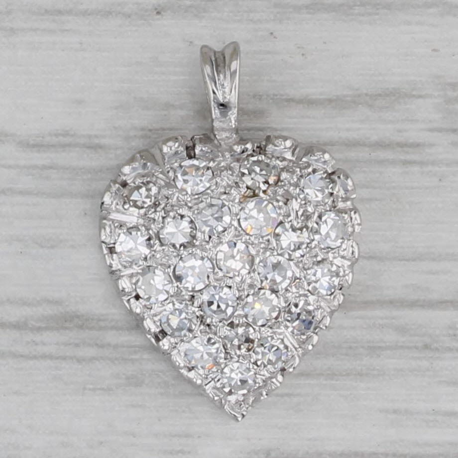 Gray Vintage 0.20ctw Pave Diamond Small Heart Pendant 14k White Gold