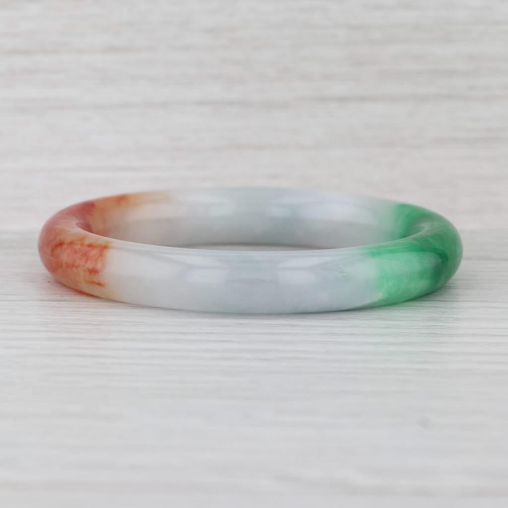 Brown Green Jadeite Jade Bangle Bracelet 7” 10.1mm Stackable Statement