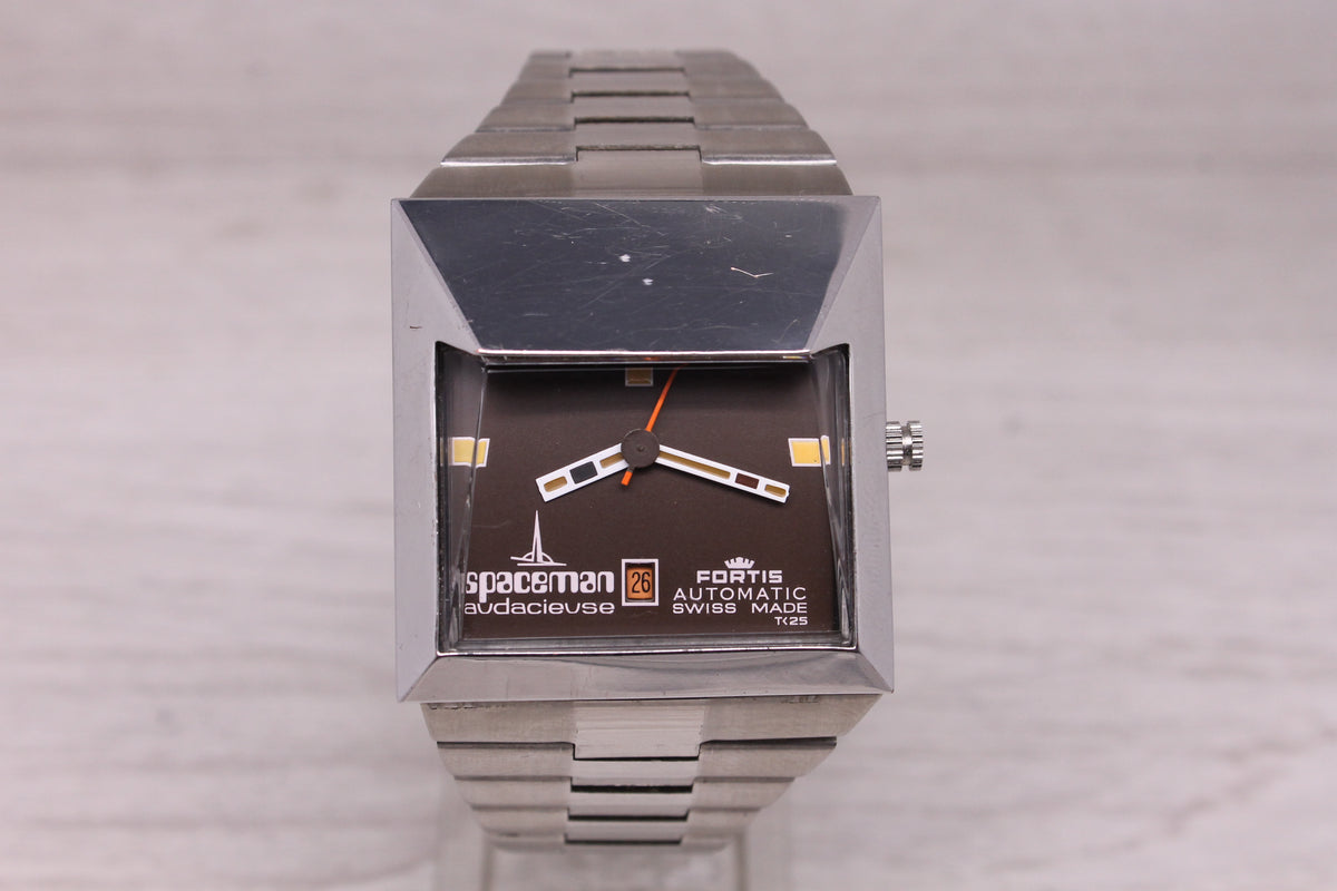 Spaceman Audacieuse Mens 38mm Automatic Swiss Watch Date Fortis Steel TK25