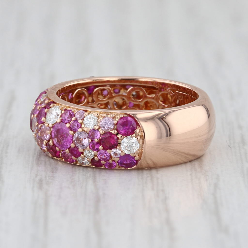 Danhier 2.05ctw Pink Sapphire Diamond Pave Ring 18k Rose Gold Size 6.75 Band