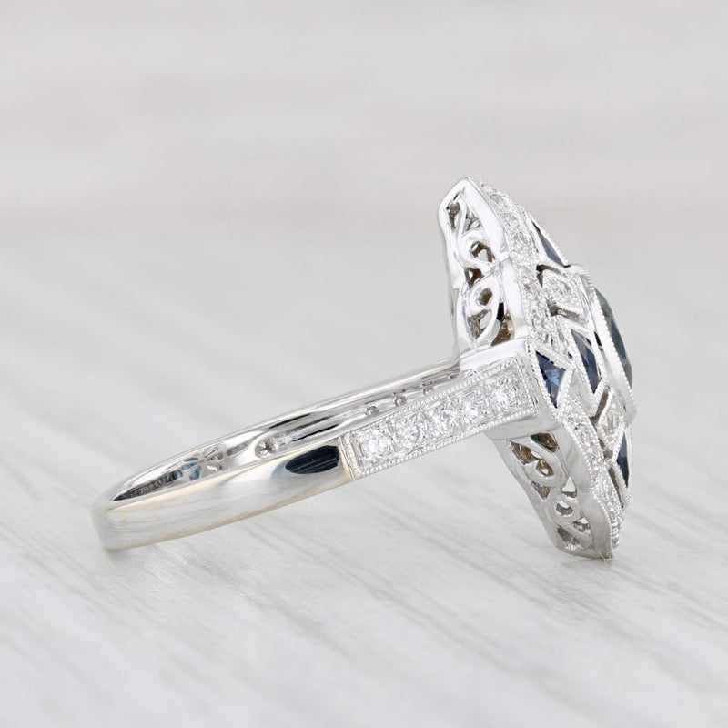 Light Gray New Beverley K 1.45ctw Blue Sapphire Diamond Halo Ring 18k White Gold Size 6.5