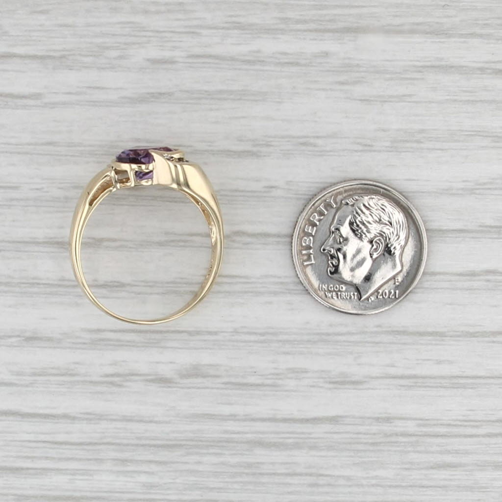 1.38ctw Amethyst Heart Diamond Bypass Ring 14k Yellow Gold Size 7.5