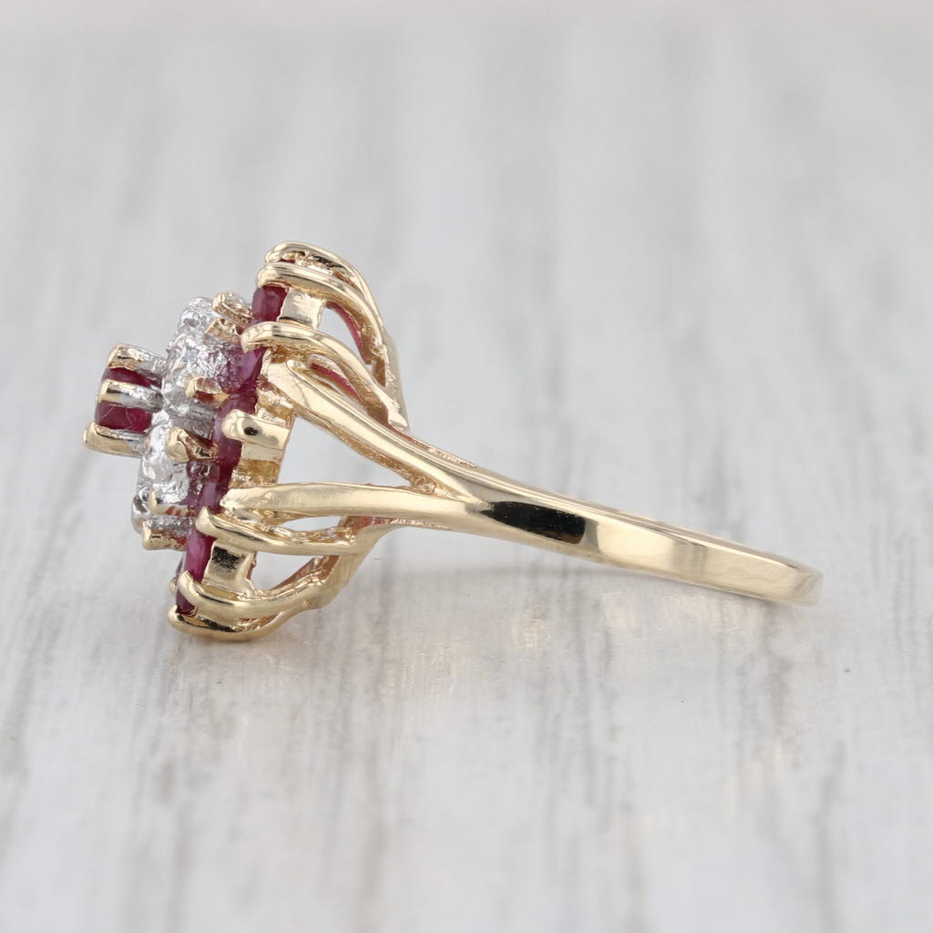 1.28ctw Ruby Diamond Flower Ring 10k Yellow Gold Size 4