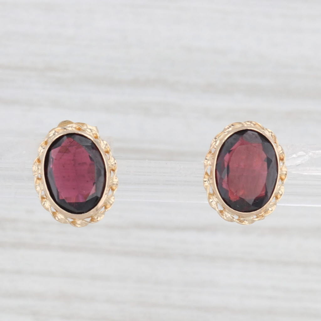 Light Gray 3ctw Oval Garnet Stud Earrings 14k Yellow Gold