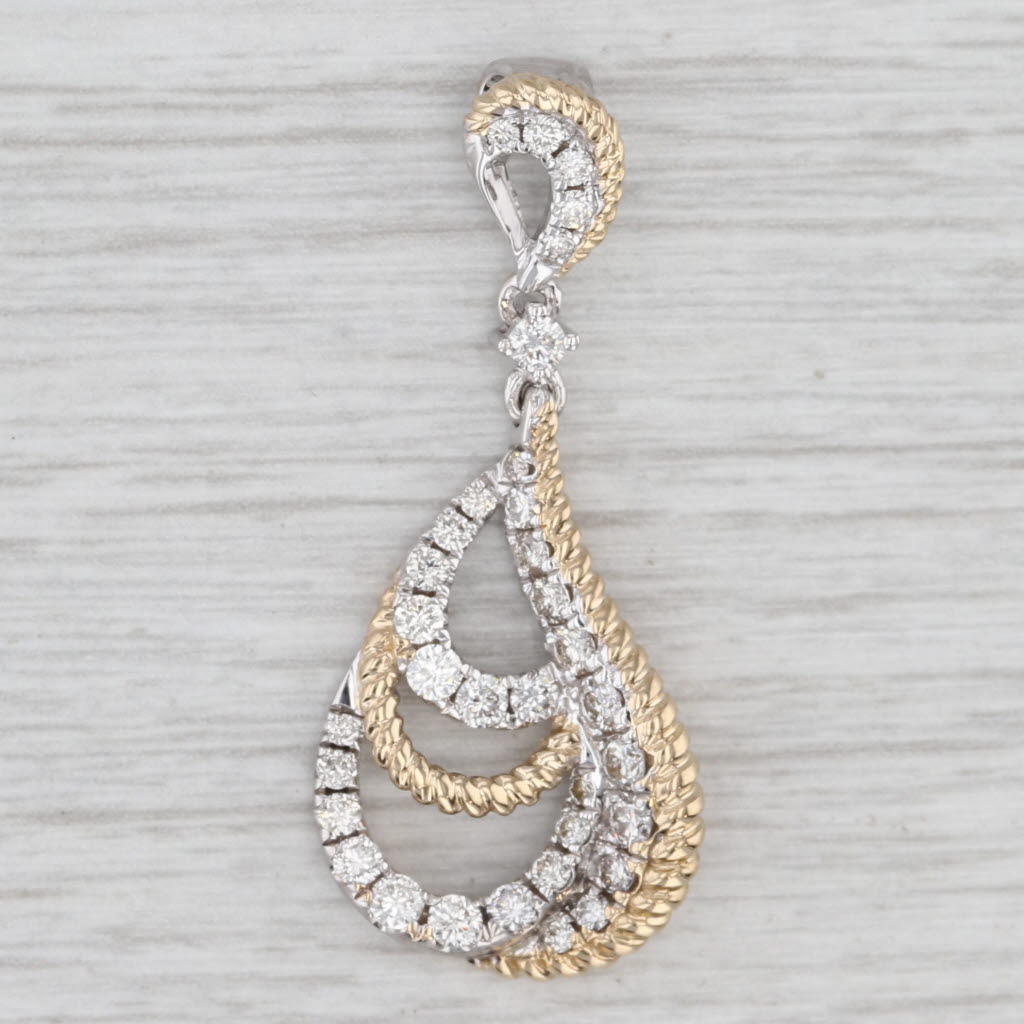 0.75ctw Diamond Abstract Teardrop Pendant 14k Yellow White Gold