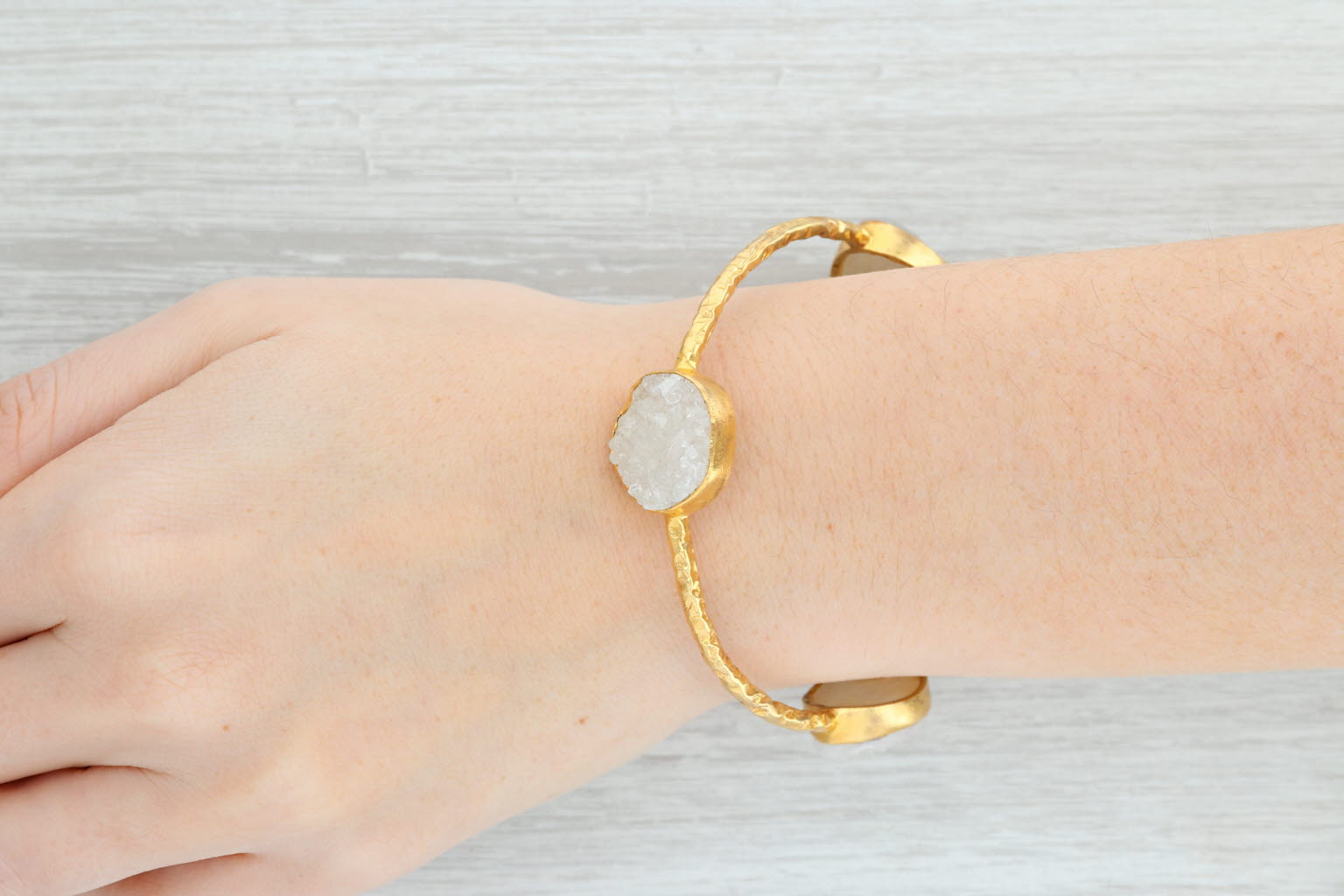 New Nina Nguyen White Druzy Bamboo Bangle Bracelet Sterling Silver 22k Vermeil