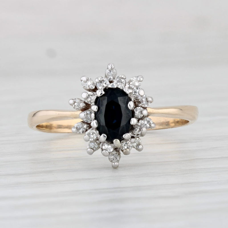Light Gray 0.52ctw Oval Blue Sapphire Diamond Halo Ring 14k Yellow Gold Size 8.25