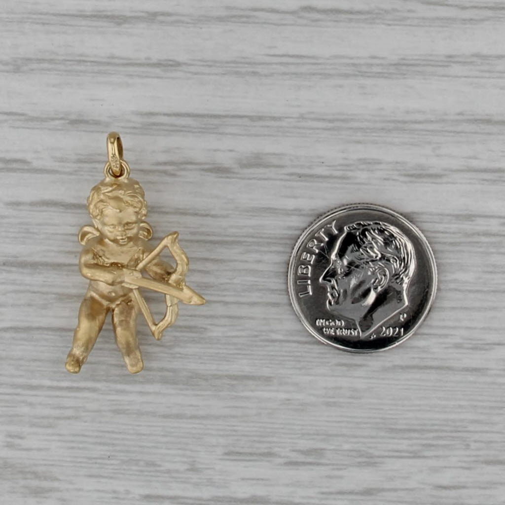 Cupid Charm 14k Yellow Gold Baby Angel Cherub Pendant 3D Figural