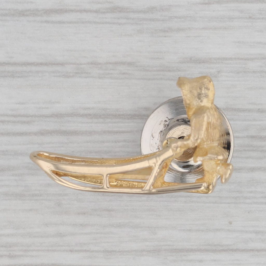 Gray Vintage Figure Pushing Sled Pin 10k Yellow Gold Alaskan