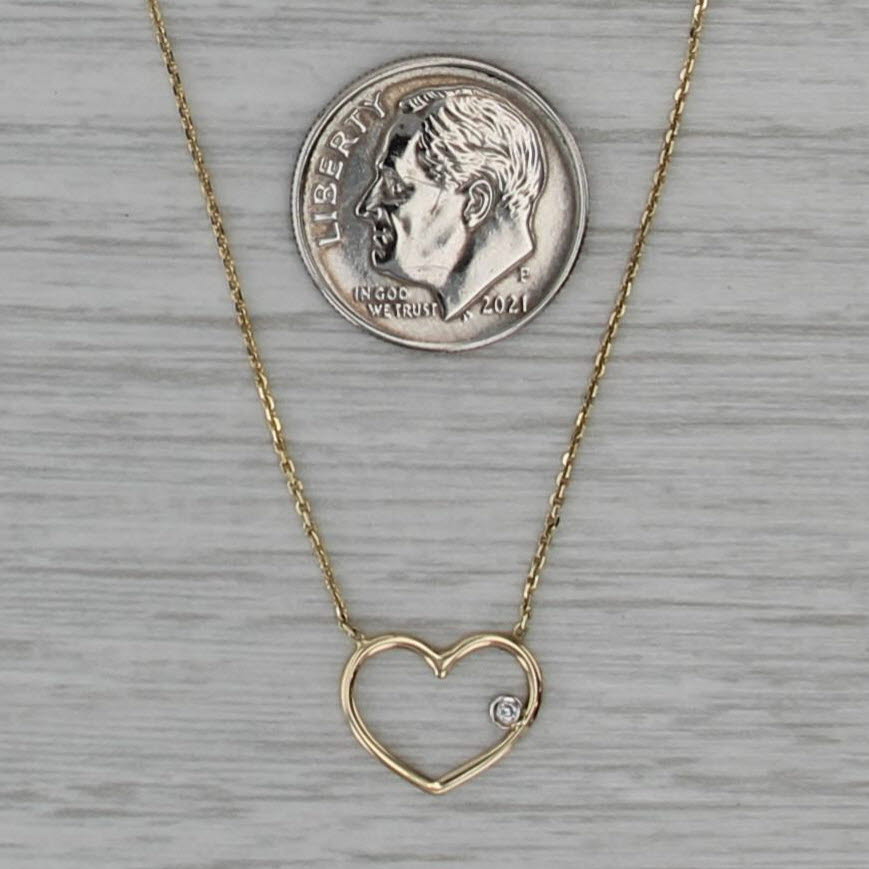 Diamond Solitaire Open Heart Pendant Necklace 14k Gold 16.25-18" Cable Chain