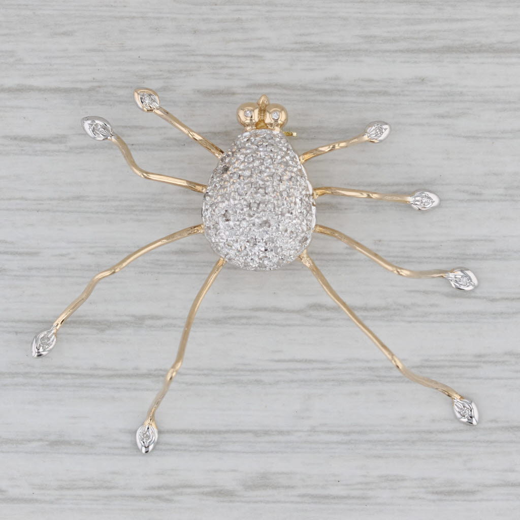 Gray 0.15ctw Diamond Large Spider Brooch 14k Yellow White Gold Bug Jewelry