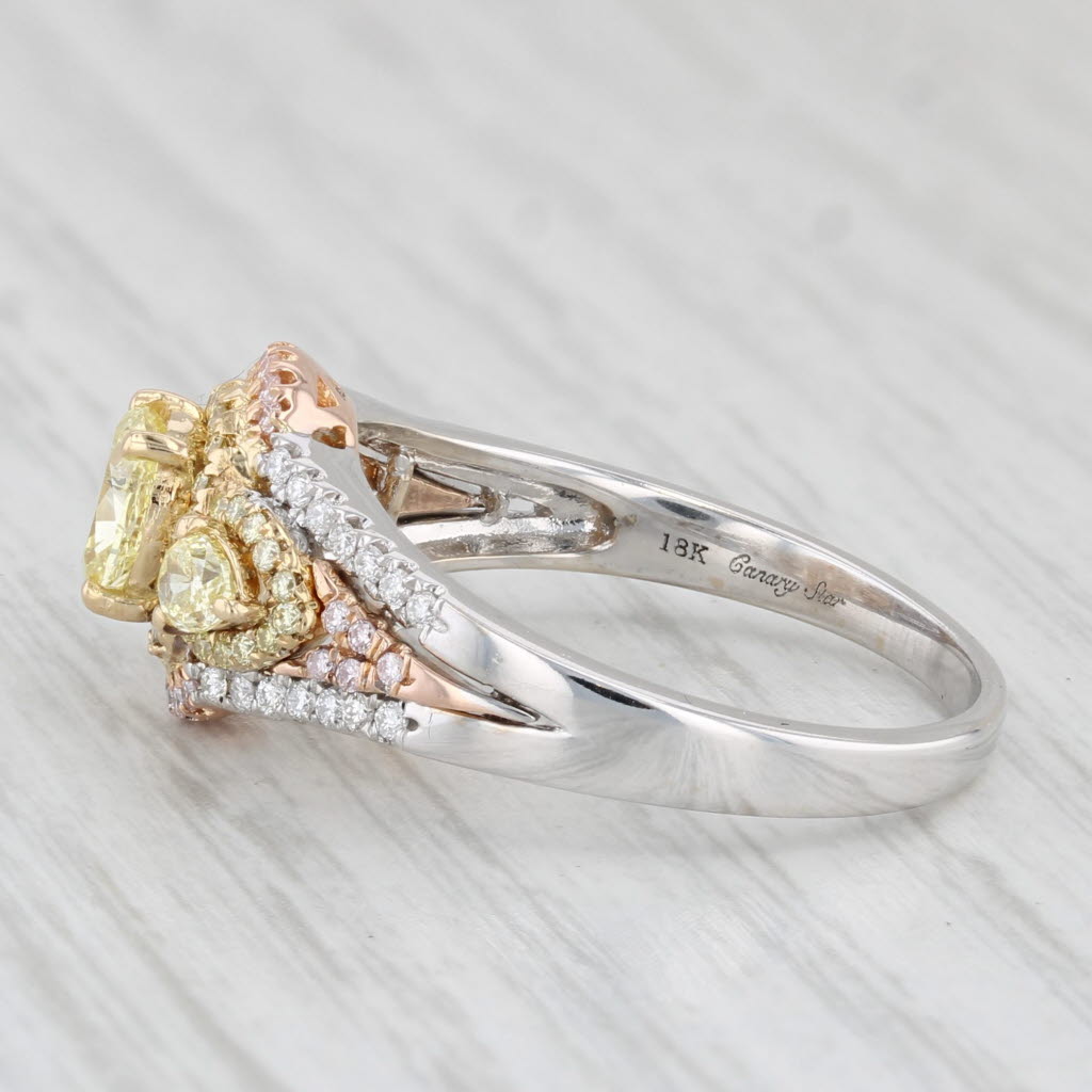 Light Gray 0.81ctw Yellow White Diamond Ring 18k White Rose Gold Engagement Canary Star