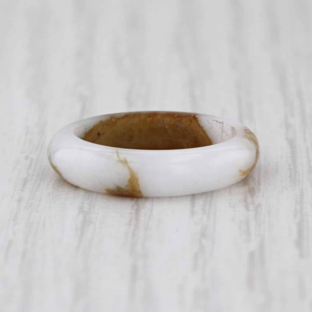Marbled Green Brown Jadeite Jade Band Ring Size 7.75 5mm