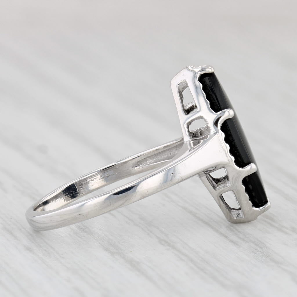 Light Gray Black Onyx Marquise Solitaire Ring 10k White Gold Size 6.25