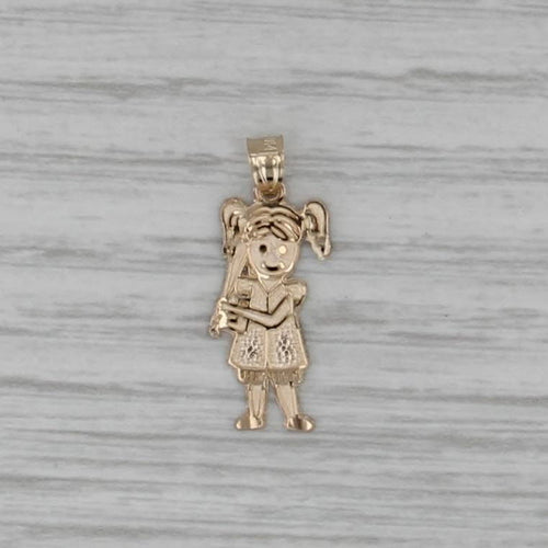 Girl with Baseball Bat Pendant 14k Yellow Gold
