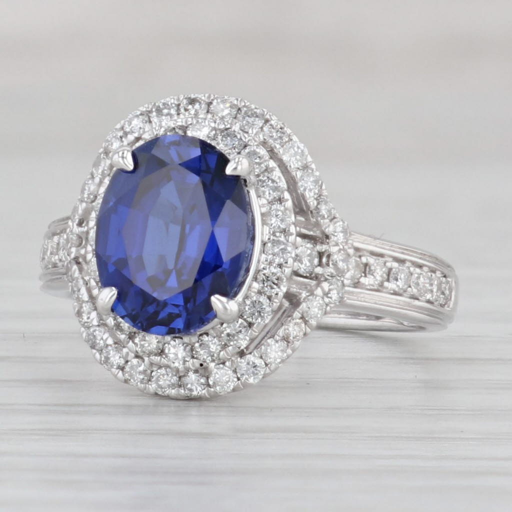 Gray 3.15ctw Lab Created Blue Sapphire Diamond Halo Ring 14k Gold Size 6 Engagement