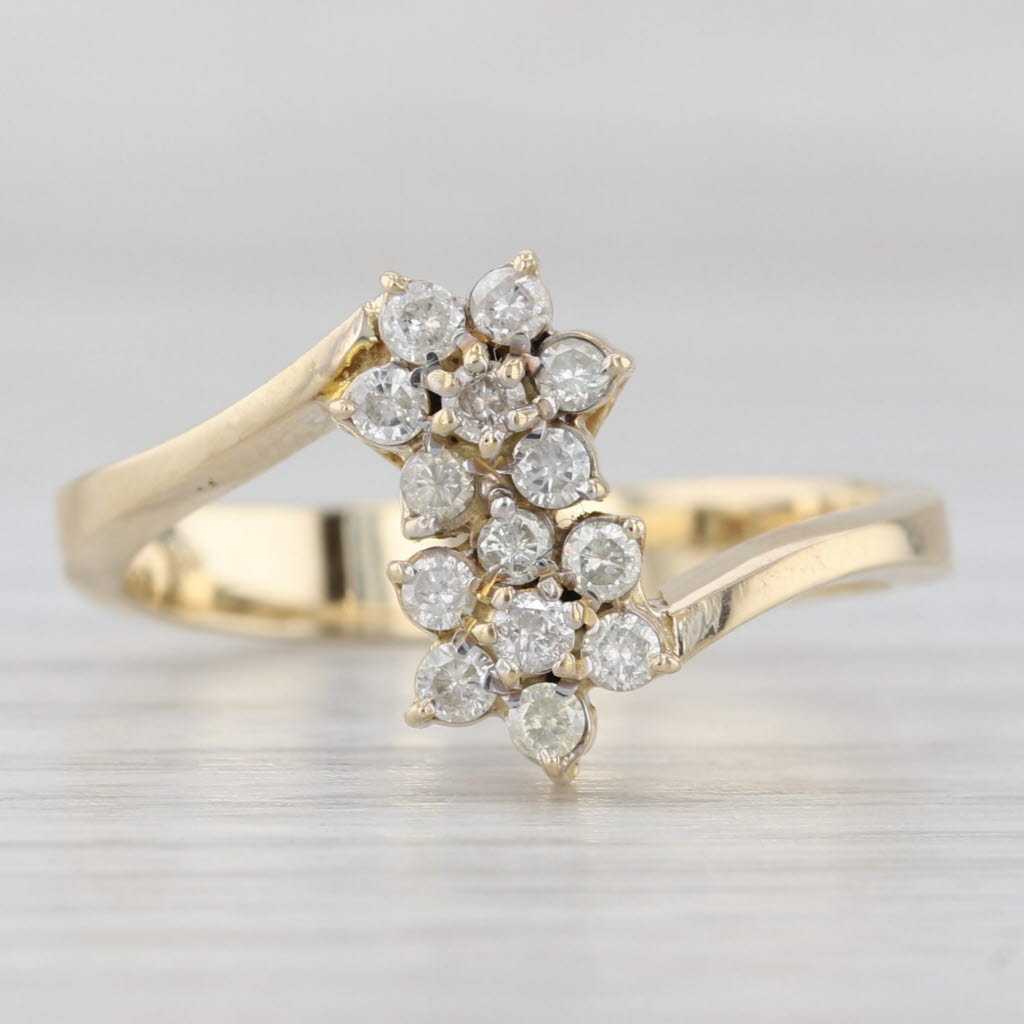 Light Gray 0.20ctw Diamond Flower Cluster Bypass Ring 14k Yellow Gold Size 7.25