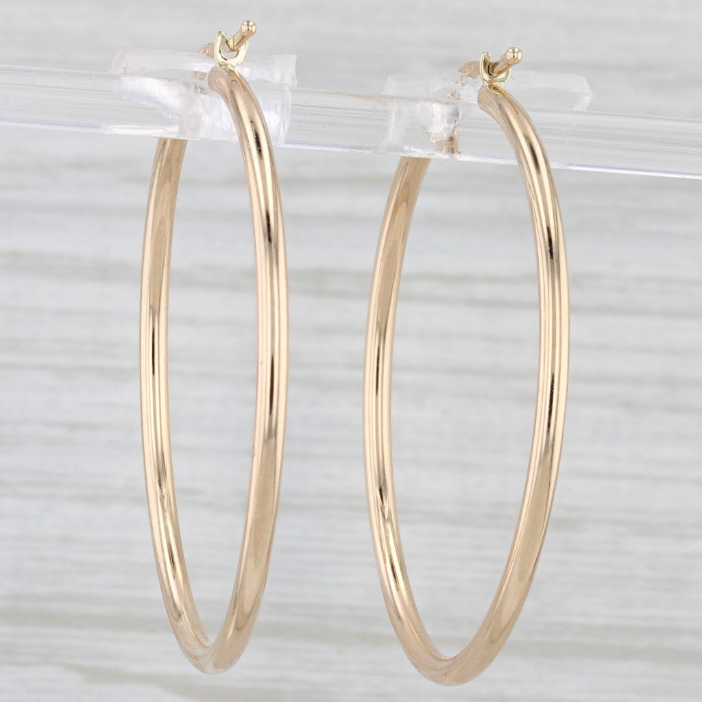 Light Gray New Round Hoop Earrings 14k Yellow Gold Snap Top Hoops 2 x 40 mm