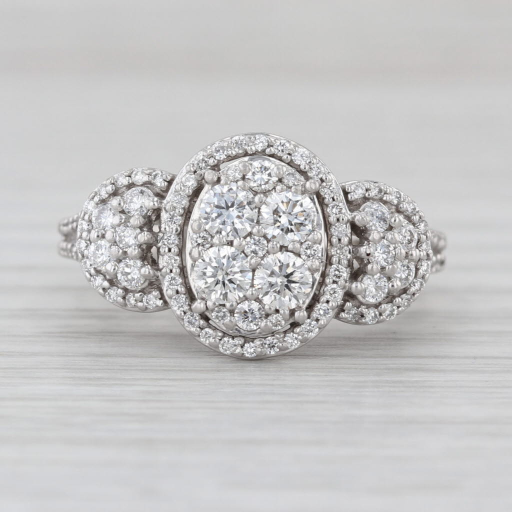 0.85ctw Diamond Cluster Halo Engagement Cocktail Ring 10k White Gold Size 7